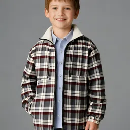 Cherry Crumble By Nitt Hyman Knit Full Sleeves Checked Reversible Unisex Jacket - Multi Colour image 3