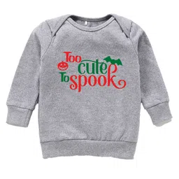 Kadam Baby Halloween Theme Cotton Knit Pack Of 2 Full Sleeves Too Cute To Spook Text Printed Light Winter Sweatshirt - Multi Colour & Grey image 3