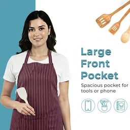 Aura 3-Pcs Maroon Striped Waterproof Apron With Front Pocket image 4