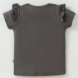 CUCUMBER Sinker Knit Half Sleeves Frill Detailing Shorts Night Suit with Animal Print - Charcoal Grey & Light Green image 3