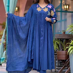 GoSriKi Floral Printed Empire A-Line Kurta With Palazzos & Dupatta image 2