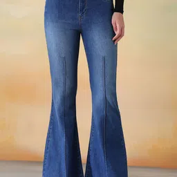 Flying Machine Women Flared Panelling Mid-Rise Light Fade Stretchable Jeans-picture-16