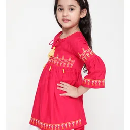 ISHTI Three Fourth Sleeves Geometric Embroidered Top - Pink image 5