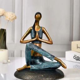 Tayhaa Grey & Golden Resin Dipped Metallic Yoga Statue-image-22