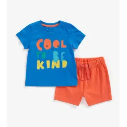 Mothercare Kids Blue & Orange Printed T-Shirt with Shorts-picture-40