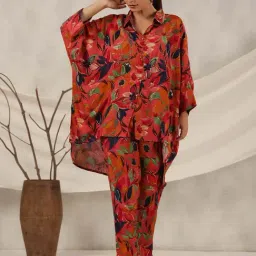Juniper Rust Floral Printed Muslin Tunic & Pants With Sequins work-image-53