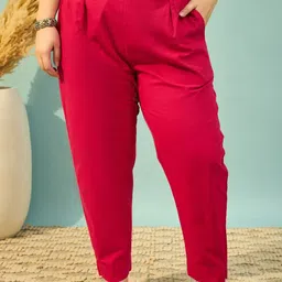 DressBerry Women Pink Cotton Solid Regular Trousers-image-86