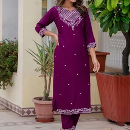 KALINI Women Ethnic Motifs Embroidered Mirror Work Kurta with Trousers-picture-34