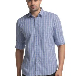 Raymond Mid Blue Cotton Contemporary Fit Checks Shirt-picture-30