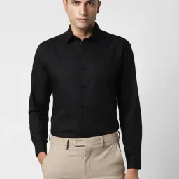 V Dot Black Cotton Slim Fit Texture Shirt-image-74