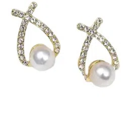 PolluxCraft Korean Gold-Plated Pearl Studded Cross Shaped Studs image 3