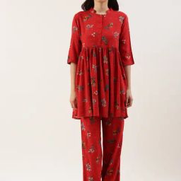 Clt.s Red Floral Print Kurta With Palazzos-picture-0