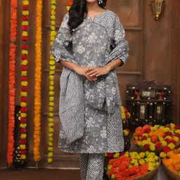 besolid Women Ethnic Motifs Printed Regular Pure Cotton Kurta with Trousers & Dupatta image 5