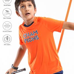Pine Active Polyester Half Sleeves T-Shirt Text Printed - Orange-picture-27