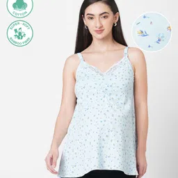 ECOMAMA Organic Cotton Sleeveless Maternity Top Floral Print - Blue-picture-10