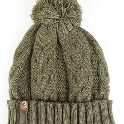BHARATASYA Unisex Cable Knitted Designed Winter Bobble Cap - Green-picture-25
