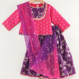 Babyhug Woven Three Fourth Sleeves Choli With Lehenga And Dupatta Brocade Detailing - Purple image 1