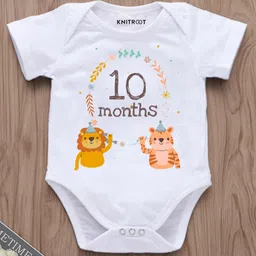 KNITROOT Half Sleeves Lion & Tiger Printed 10 Month Printed Onesie - White-picture-17