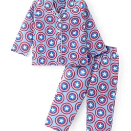 Babyhug Marvel Cotton Woven Front Open Full Sleeves Night Suit With Captain America Print - Blue-image-30