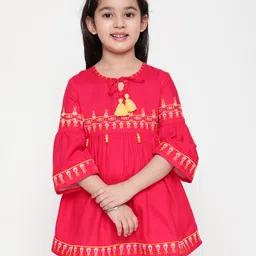 ISHTI Three Fourth Sleeves Geometric Embroidered Top - Pink-picture-28