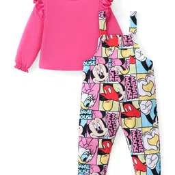 Babyhug Disney  Dungaree With Full Sleeves Top and Minnie Mouse & Friends All Over Print & Pocket Detailing - Pink-picture-10