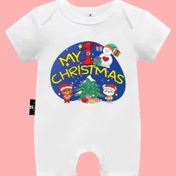 The Peppy Tend Christmas Theme 100% Cotton Half Sleeves My 1st Christmas Text Printed Romper - White-picture-22