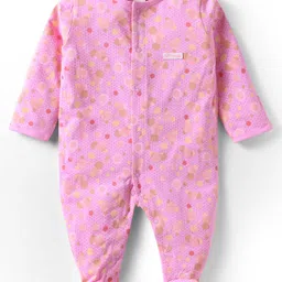 ToffyHouse Cotton Knit Full Sleeves Footed Sleepsuit with Geometric Print - Pink-image-24