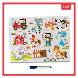 Wudly - Wooden Fram Learning Knob Puzzle with White Board-picture-25