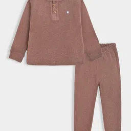 Mi Arcus Full Sleeves Solid Thermal Tee & Pajama Set- Mauve image 1