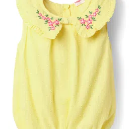 Babyhug Cotton Woven Sleeveless Peter Pan Collar Top with Floral Embroidery - Yellow-picture-22