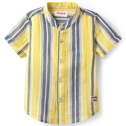 Babyhug 100% Cotton Half Sleeves Striped Shirt With Mandarin Collar - Yellow & Grey-picture-38