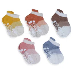 Baby Moo Pack Of 5 Monochrome Style Anti Skid  Socks - Orange image 2