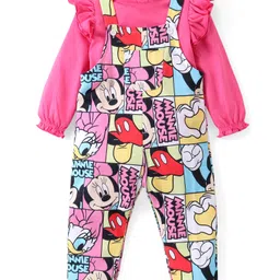 Babyhug Disney  Dungaree With Full Sleeves Top and Minnie Mouse & Friends All Over Print & Pocket Detailing - Pink image 2