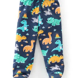 Babyhug Cotton Interlock Knit Full Length Bootie Pants Dino Print Pack of 3 - Blue image 4
