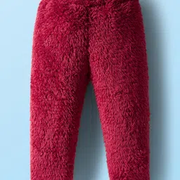 Babyhug Fur Knit Full Sleeves Hooded Color Block Winter Wear T-Shirt & Lounge Pant Set With Polka Dot Design - White & Wine image 4