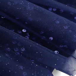 Hola Bonita Knit Full Sleeves Glitter Mesh Party Dress With Sequin Detailing & Belt - Navy Blue image 4