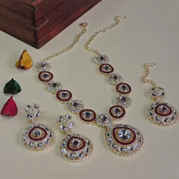 VATSALYA creation Alloy Gold- plated Maroon Jewellery Set image 1