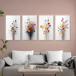 nestroots White & Orange 4 Pieces Floral Elegance Canvas Painting Wall Arts-picture-13