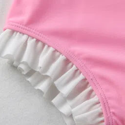 Babyhug SleevelessV Cut Swimsuit with Frill Detailing & Cap - Pink image 5