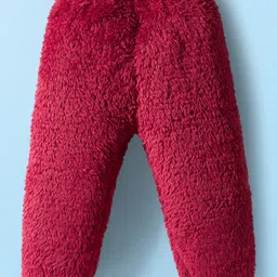 Babyhug Fur Knit Full Sleeves Hooded Color Block Winter Wear T-Shirt & Lounge Pant Set With Polka Dot Design - White & Wine image 5