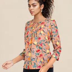 DressBerry Tropical Print A-Line Top image 4