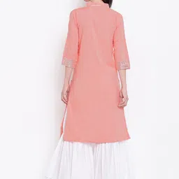 Kvsfab Women Peach-Coloured & White Self Design Kurta with Sharara image 2