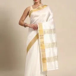 Silk Land Cotton White Solid Saree With Unstitched Blouse-image-23