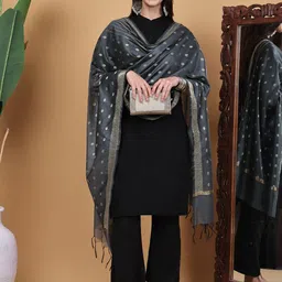 LOOM LEGACY Ethnic Motifs Woven Design Cotton Silk Dupatta With Zari image 5