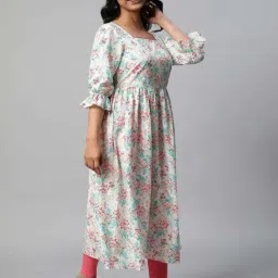 Aurelia White Cotton Printed Flared Kurta image 4