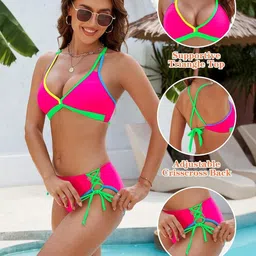 DUKE WOMEN'S Halter Neck Sleeveless Swim Bikini Bra & Briefs image 3