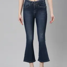 SHOWOFF Dark Blue Denim Distressed Mid Rise Bootcut Jeans-image-36