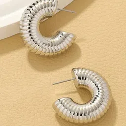 V FASHION JEWELLERY Stainless Steel Gold-Plated Teardrop Shaped Half Hoop Earrings-picture-29