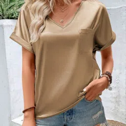 StyleCast x Revolte Women V-Neck Raw Edge T-shirt-image-9