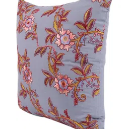 Khaabka Blue & Pink 2 Pieces Floral Linen Square Cushion Covers image 2